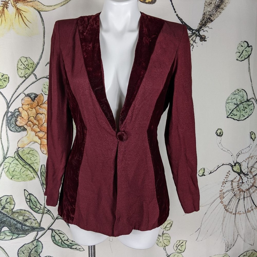 Vintage 90s burgundy velvet blazer xs s red wine